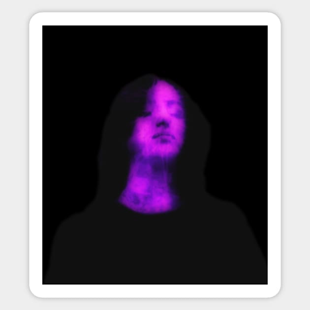 Beautiful girl, with closed eyes. Dark but beautiful. Violet, blue, glow. Sticker by 234TeeUser234